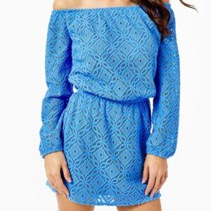 Lilly Pulitzer Blue Geometric Romper with Wide-Leg Design. Like new.  Wore 1x.